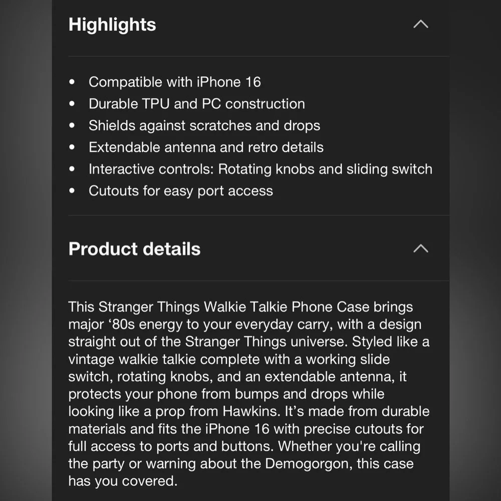Stranger Things Walkie-Talkie Phone Case Apple iPhone 16 Extendable Antenna NEW